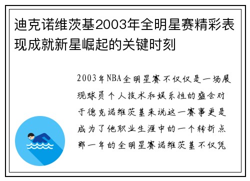 迪克诺维茨基2003年全明星赛精彩表现成就新星崛起的关键时刻